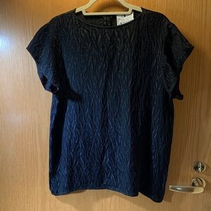 Flora Kung 100% Silk - Black Textured, Cap-Sleeve Blouse- Size 12